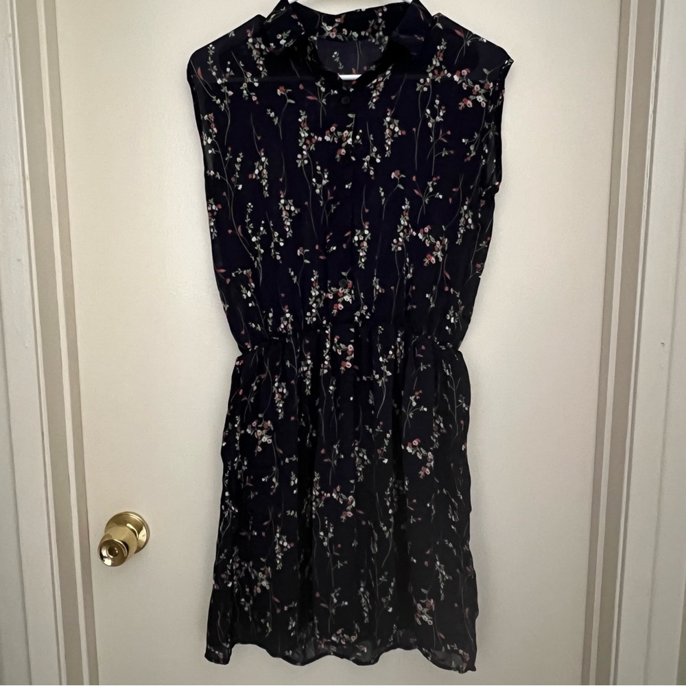 Navy Blue Floral Sleeveless Dress